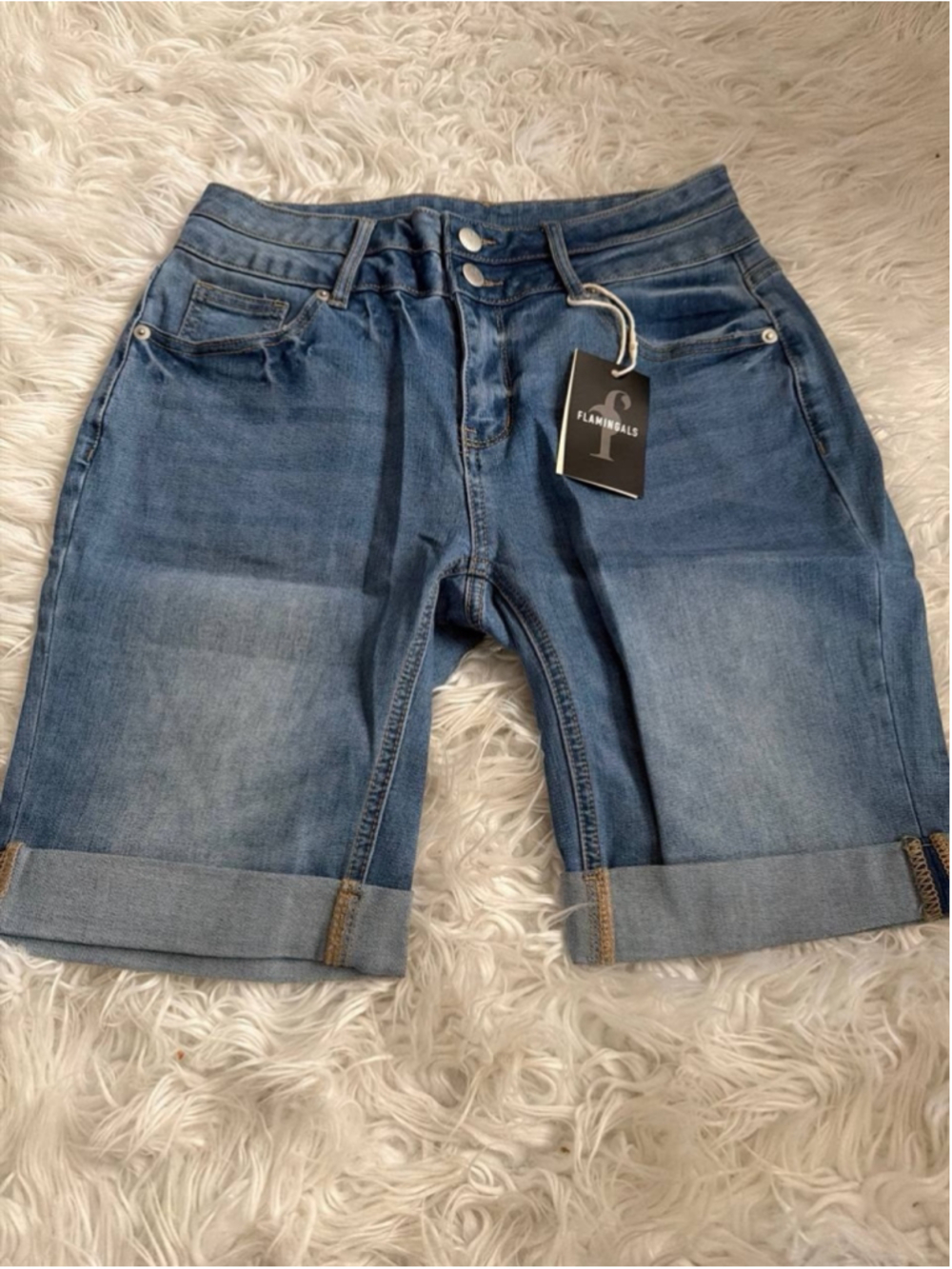 Flamingals cuffed denim Bermuda shorts S